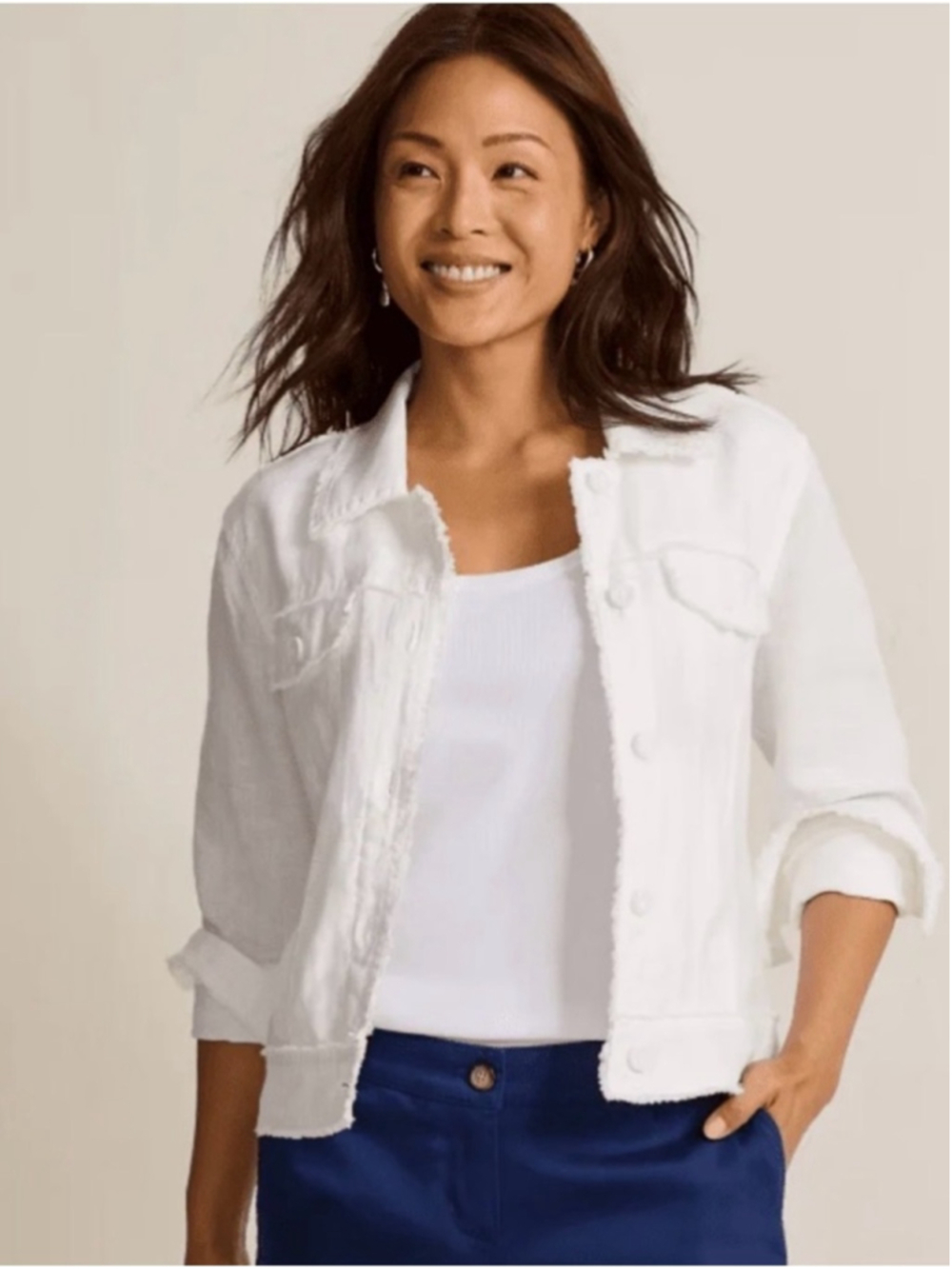 Tommy Bahama White Linen Jacket Small Raw Edge Lightweight Button Front